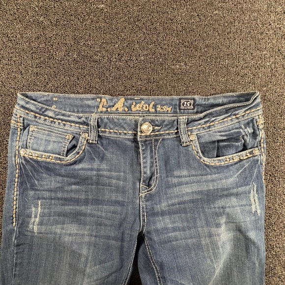 LA Idol USA Bootcut Jeans Womens Size 15 Medium Wash Rhinestone Embellished Y2K - Picture 2 of 10